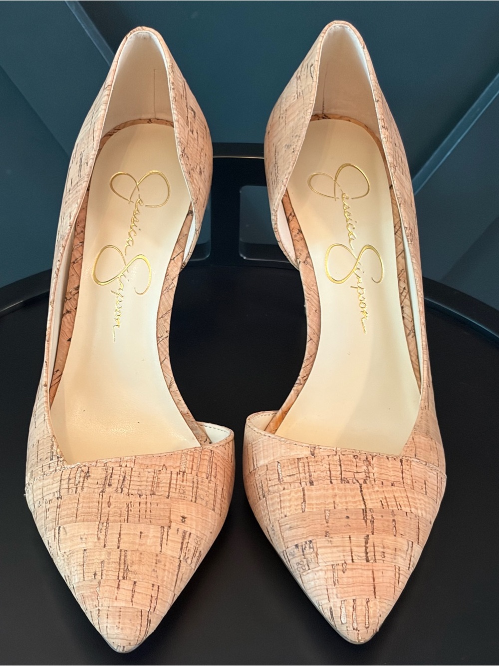 Never worn Jessica Simpson Cork-Textured Neutral Pointed D'Orsay Pumps